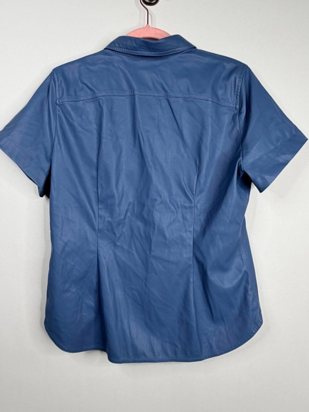 J. Crew Slim-fit Short-Sleeve Faux-Leather Shirt Midnight Navy 10 #A3108 - Picture 5 of 9
